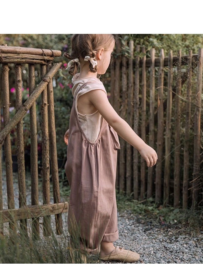 Children's Pure Cotton Large Pocket Shoulder Strap Jumpsuit Casual Pants  - Image 2