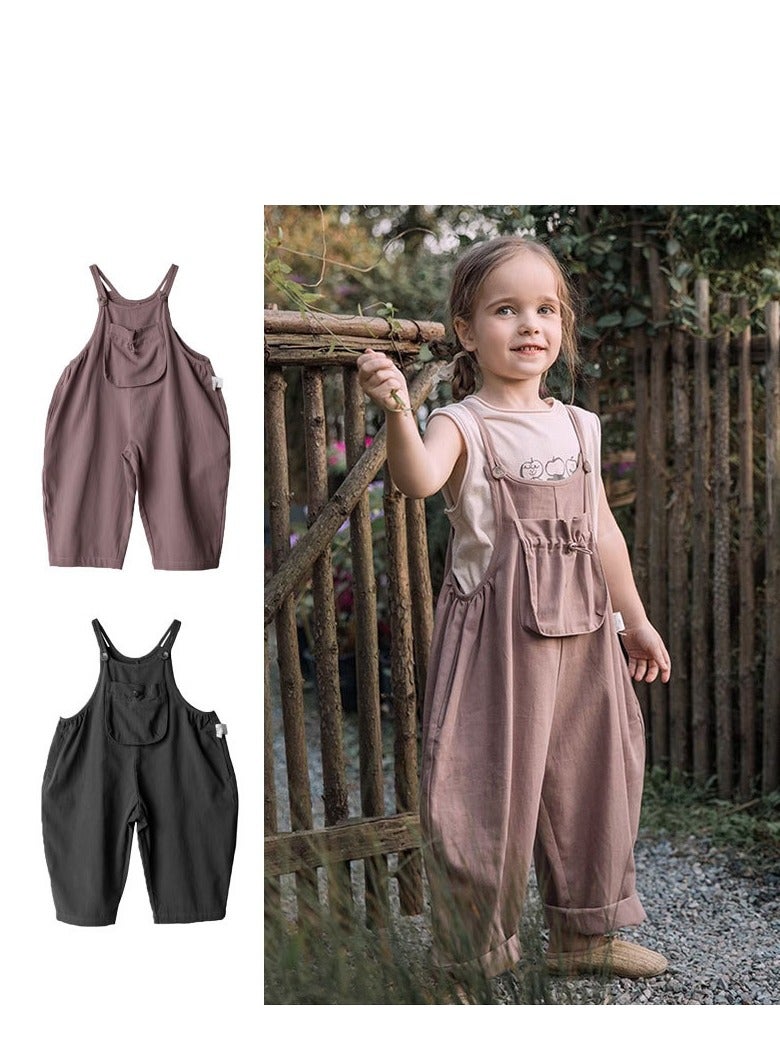 Children's Pure Cotton Large Pocket Shoulder Strap Jumpsuit Casual Pants  - Image 4