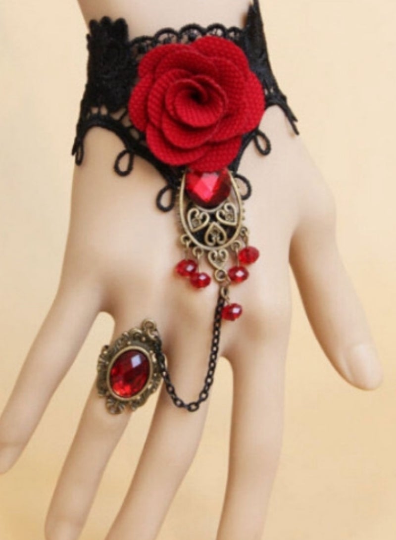 Lace Saffron Jewel Clavicle Chain Earring Ring  - Image 1