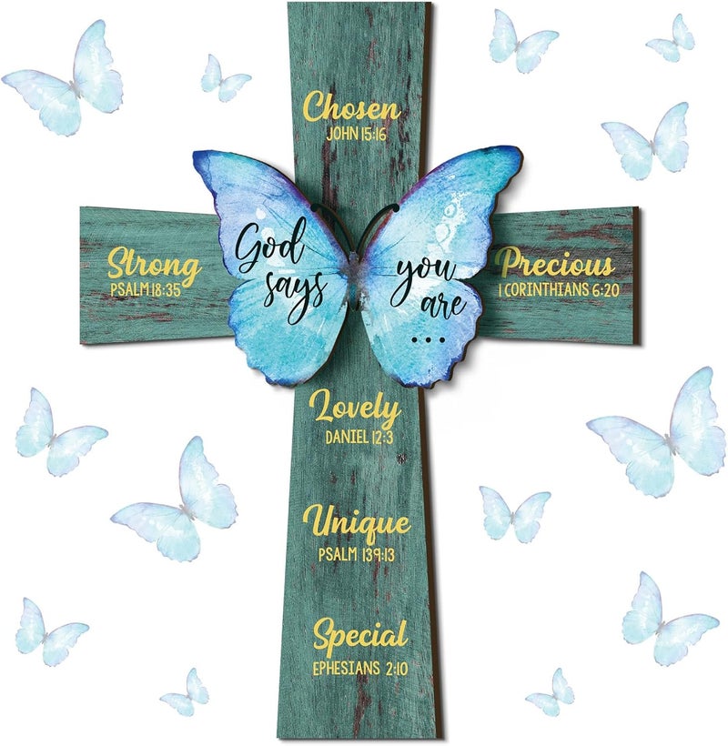 Panelee 11.81 Inch Cross Christian Wood Sign Inspirational Wood Wall Decor Bible Verse Wall Sign Bible Theme Scripture Hanging for Room Office Kitchen - Image 1