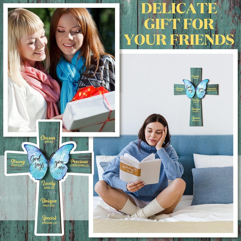 Panelee 11.81 Inch Cross Christian Wood Sign Inspirational Wood Wall Decor Bible Verse Wall Sign Bible Theme Scripture Hanging for Room Office Kitchen - Image 4