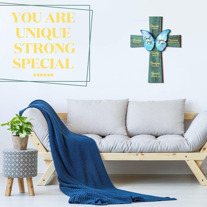 Panelee 11.81 Inch Cross Christian Wood Sign Inspirational Wood Wall Decor Bible Verse Wall Sign Bible Theme Scripture Hanging for Room Office Kitchen - Image 5
