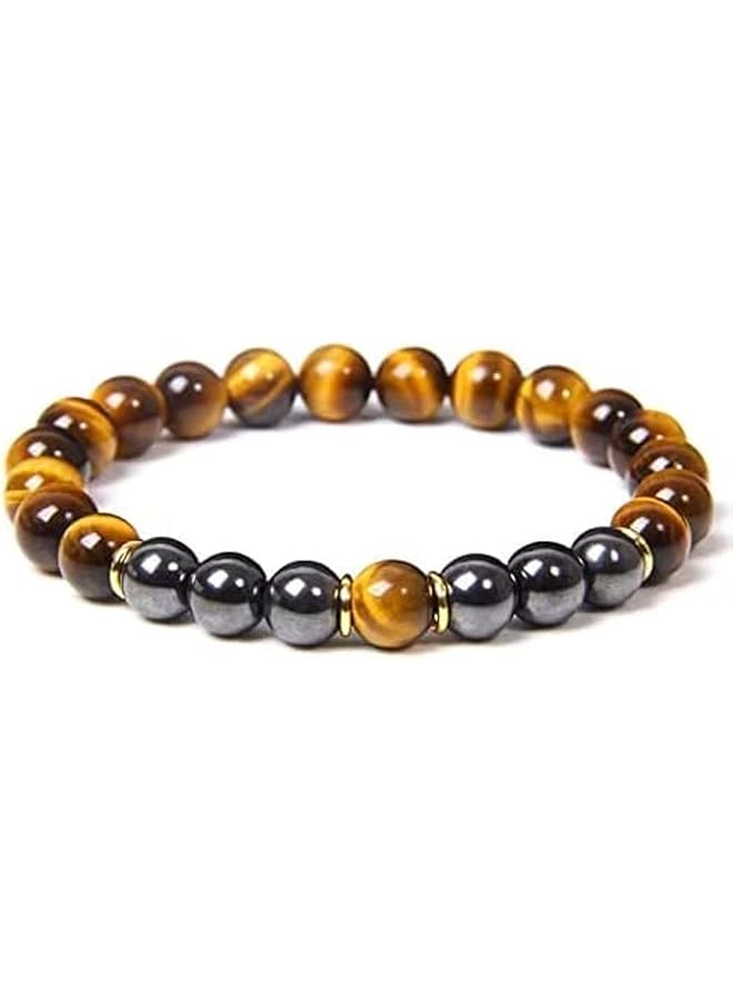 erorex Triple Protection Bracelet Tiger Eye Black Obsidian Hematite Elastic Bracelet 8 Mm Spiritual Protection Pure Handmade Bracelet Gift For Men And Women