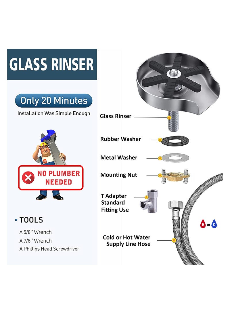 Faucet Glass Rinser for Kitchen Bar Sink Bottle Washer High Pressure Rinse Cup Cleaner Stainless Steel Brush Nickel Sinks Attachment Accessories - Image 1