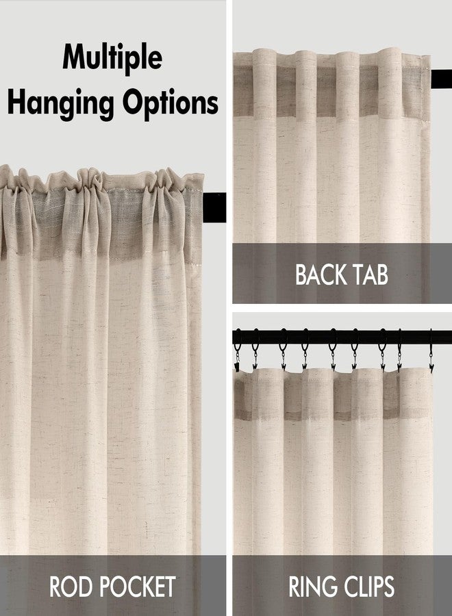 ANRODUO Beige Semi Sheer Linen Curtains 96 Inches Long for Bedroom Living Room, Light Filtering Rod Pocket Back Tab Drapes Soft Neutral Farmhouse Decor 2 Panels W52 x L96 - Image 3