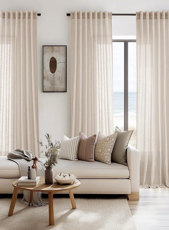 ANRODUO Beige Semi Sheer Linen Curtains 96 Inches Long for Bedroom Living Room, Light Filtering Rod Pocket Back Tab Drapes Soft Neutral Farmhouse Decor 2 Panels W52 x L96 - Image 2