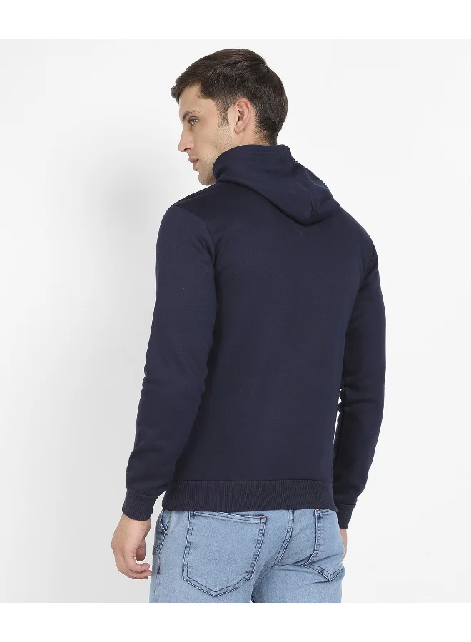 Campus Sutra Men's Navy Blue Football Hoodie With Kangaroo Pocket