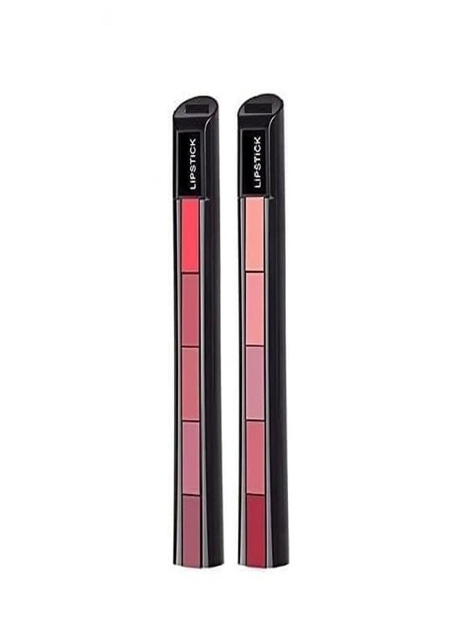 Aasakt 5 in 1 Lipstick Set, Red and Nude Shades, Multi-Color Lip Makeup Collection - Image 1