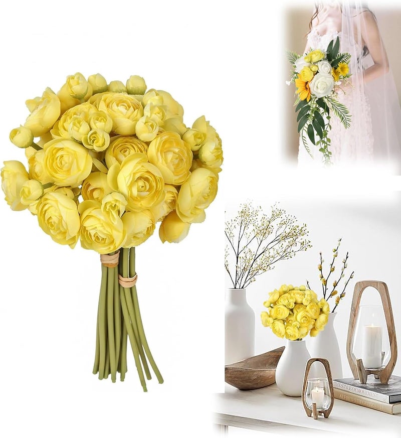 Luckam Artificial Ranunculus 2 Bouquets Artificial Flowers 12PCS Faux Ranunculus Flowers for Vase Filler Bouquet Wedding Decor Bridal Shower Floral Filler Flowers Centerpieces (Yellow) - Image 1