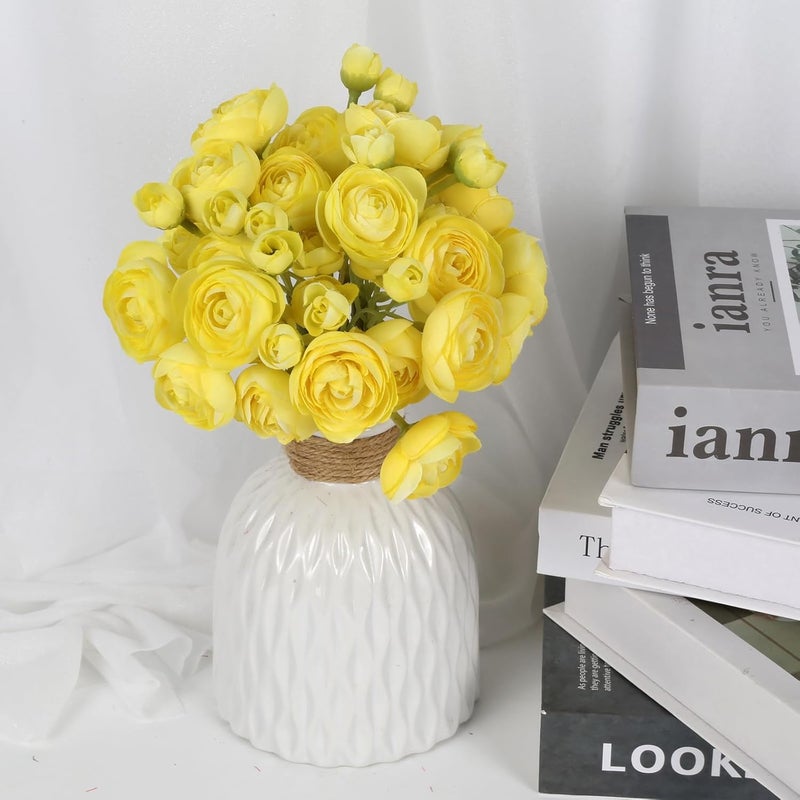 Luckam Artificial Ranunculus 2 Bouquets Artificial Flowers 12PCS Faux Ranunculus Flowers for Vase Filler Bouquet Wedding Decor Bridal Shower Floral Filler Flowers Centerpieces (Yellow) - Image 3