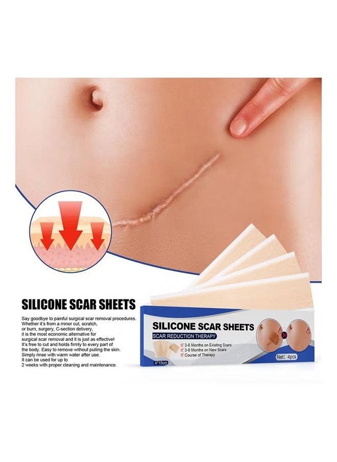Generic - 4PCS Professional Silicone Scar Sheets,Soft Silicone Gel Scar Tape Painless Silicone Tape Roll Effective Silicone Scar Removal Strips Sheets for C-Section & Keloid Surgery, Burn, Acne - Image 1