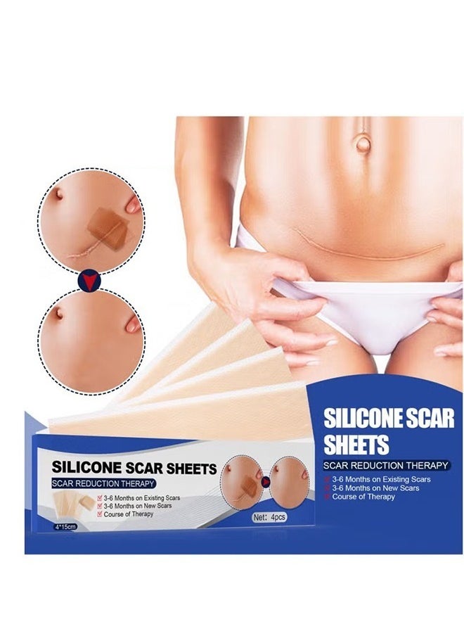 Generic - 4PCS Professional Silicone Scar Sheets,Soft Silicone Gel Scar Tape Painless Silicone Tape Roll Effective Silicone Scar Removal Strips Sheets for C-Section & Keloid Surgery, Burn, Acne - Image 1