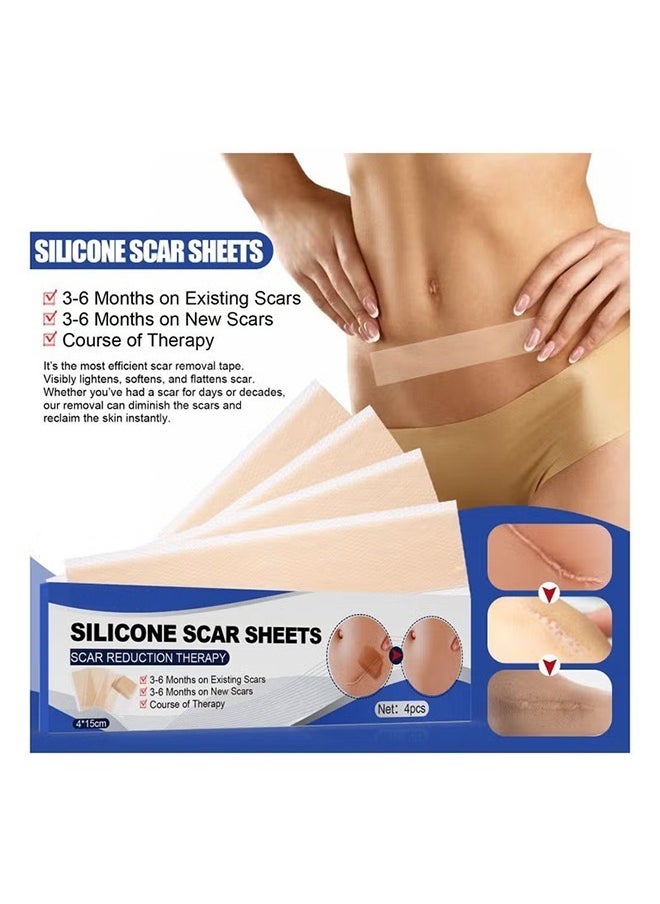 Generic - 4PCS Professional Silicone Scar Sheets,Soft Silicone Gel Scar Tape Painless Silicone Tape Roll Effective Silicone Scar Removal Strips Sheets for C-Section & Keloid Surgery, Burn, Acne - Image 1