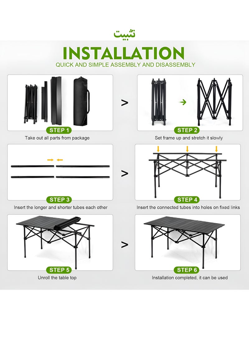 Toshionics Outdoor Camping Folding Table – Lightweight Portable Aluminum Roll Up Table with Carry Bag, Compact Foldable Picnic Table for Hiking, Fishing, Beach, BBQ, Cooking, Travel, Festival & Indoor Outdoor Use-120×55×60 cm - Image 4