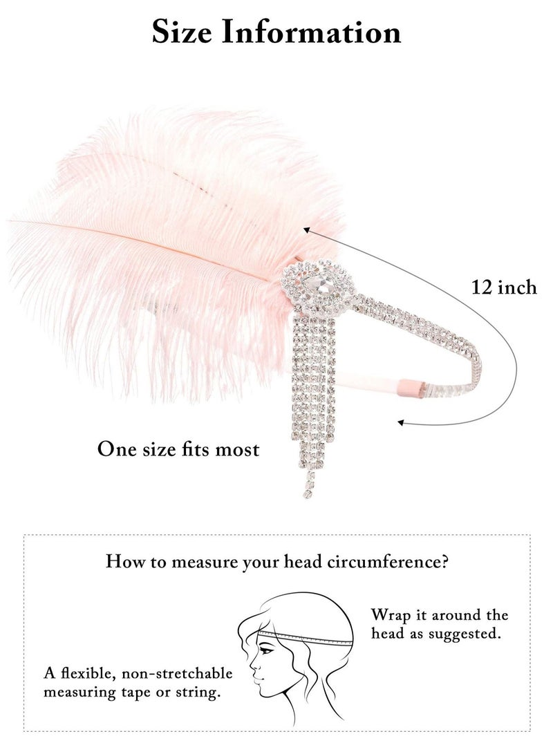 Excefore 1920's Flapper Headband, Great Gatsby Inspired Feather Headpiece 20s Art Deco Hair Accessories, PINK - Image 3
