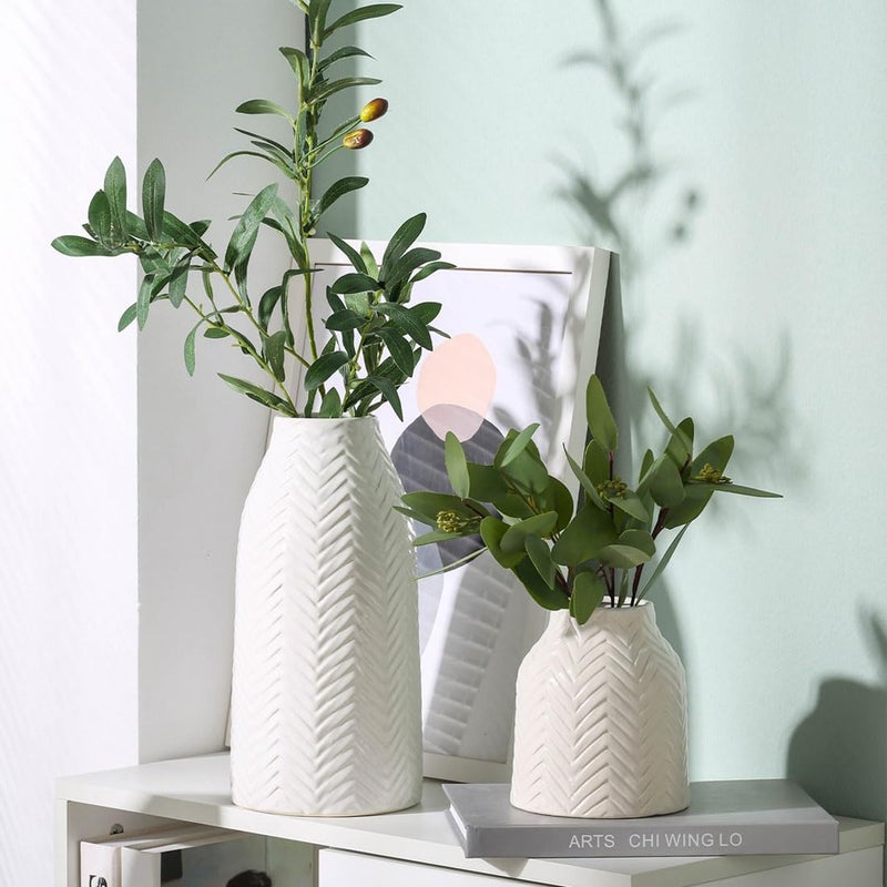 hjn White Vase- Ceramic Vase for Home Decor  Flower Vase for Centerpieces  Morden Table Vase  Boho Vase for Decor Accents/Living Room/Bookshelf/Mantel - White Texture(Small) - Image 5