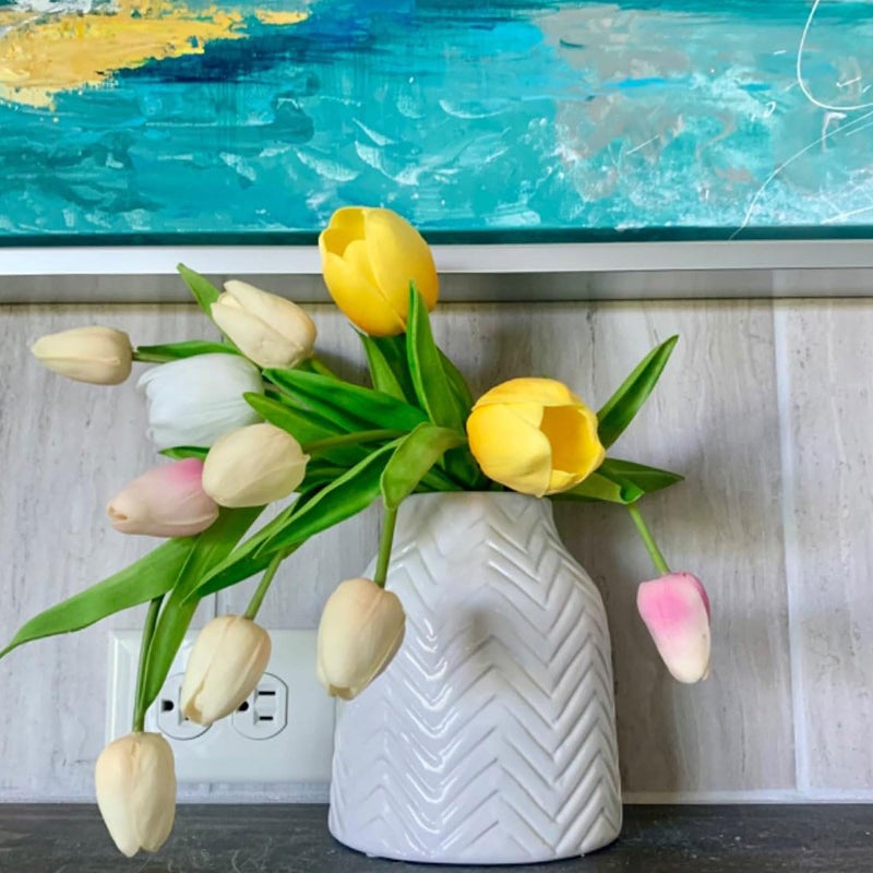 hjn White Vase- Ceramic Vase for Home Decor  Flower Vase for Centerpieces  Morden Table Vase  Boho Vase for Decor Accents/Living Room/Bookshelf/Mantel - White Texture(Small) - Image 2