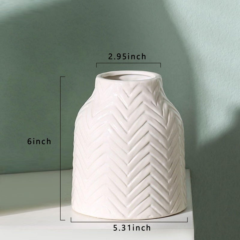 hjn White Vase- Ceramic Vase for Home Decor  Flower Vase for Centerpieces  Morden Table Vase  Boho Vase for Decor Accents/Living Room/Bookshelf/Mantel - White Texture(Small) - Image 3