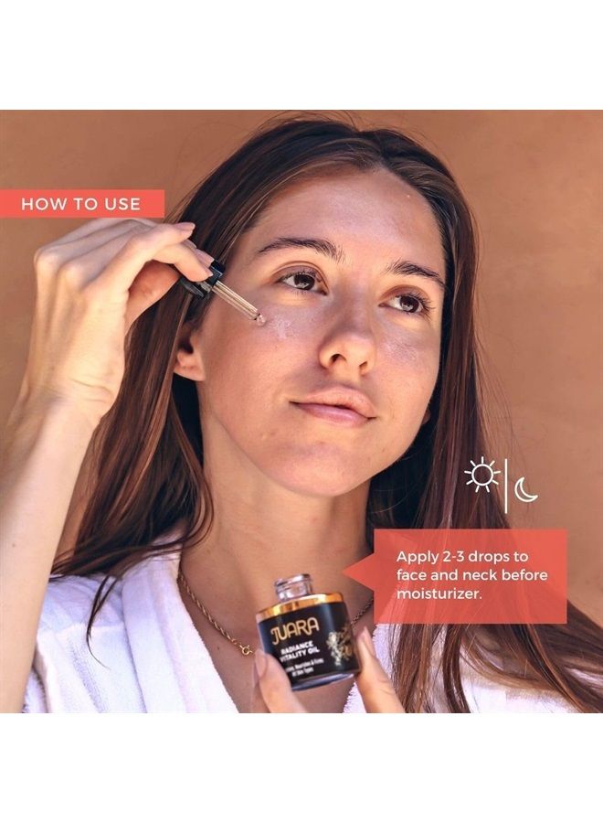Juara – Radiance Vitality Oil | Deluxe Moisturizing Facial Treatment for All Skin Types | Anti-Aging Formula | Softens, Brightens, Nourishes, Hydrates | Cruelty Free, Paraben & Sulfate Free | 1 oz. - Image 2
