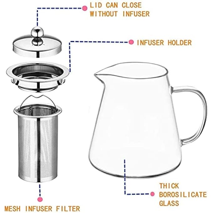 ALEECYN Glass Teapot With Removable Infuser Glass Teapot Stovetop For Blooming And Loose Leaf Tea Stovetop Safe Glass Tea Kettle With Stainless Steel Lid 950Ml Sd42 - Image 5