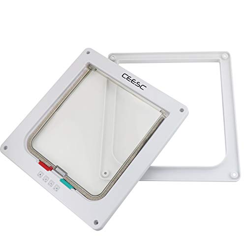 CEESC Large Cat Door (Outer Size 11" x 9.8"), 4 Way Locking Cat Door for Windows & Sliding Glass Door, Weatherproof Cat Flap Door for Cats & Doggie with Circumference < 24.8" - Image 3
