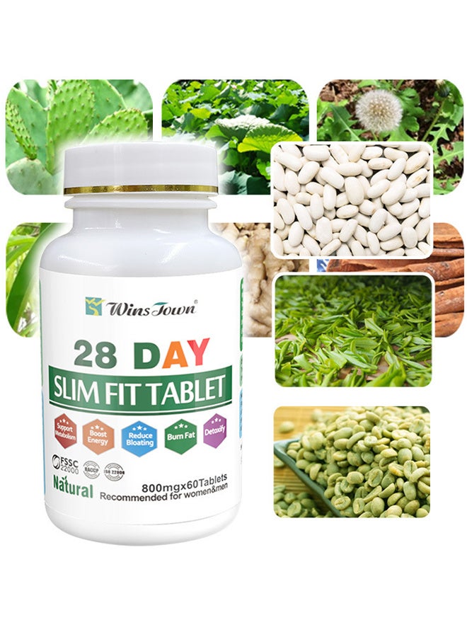 Wins Town 28 Day Slim Fit Tablet Fat Burner Energy Pill, Burning Fat 800mg*60 Tablets - Image 2