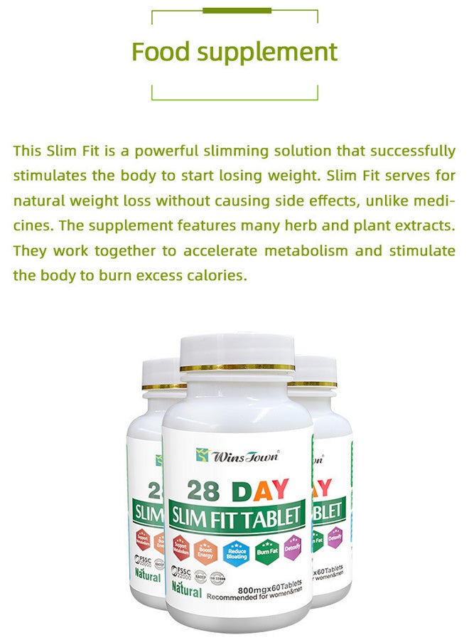 Wins Town 28 Day Slim Fit Tablet Fat Burner Energy Pill, Burning Fat 800mg*60 Tablets - Image 3