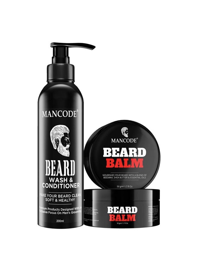MAN CODE - Beard Grooming Set Mens Grooming Kit Beard Balm 50Gm And Beard Wash & Conditioner 200Ml Softens Moisturizes Mooch And Beard Long Lasting Nourishment Boost Shine And Volumizes - Image 1
