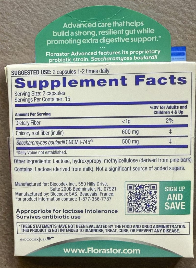 Florastor Select Gut Boost Daily Probiotic & Prebiotic Supplement for Women and Men, Boosts Good Bacteria, Saccharomyces Boulardii CNCM I-745 (30 Capsules) - Image 2