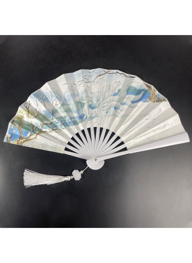 Chinese Style 8 Inch Plastic Fan With Tassel Pendant Antique Domineering Folding Fan Men's Hanfu Dance Silk Cloth Fan Wholesale-Specification:8inch Animal Fan-Colour:8inch Tassel Folding Fan-07 - Image 1