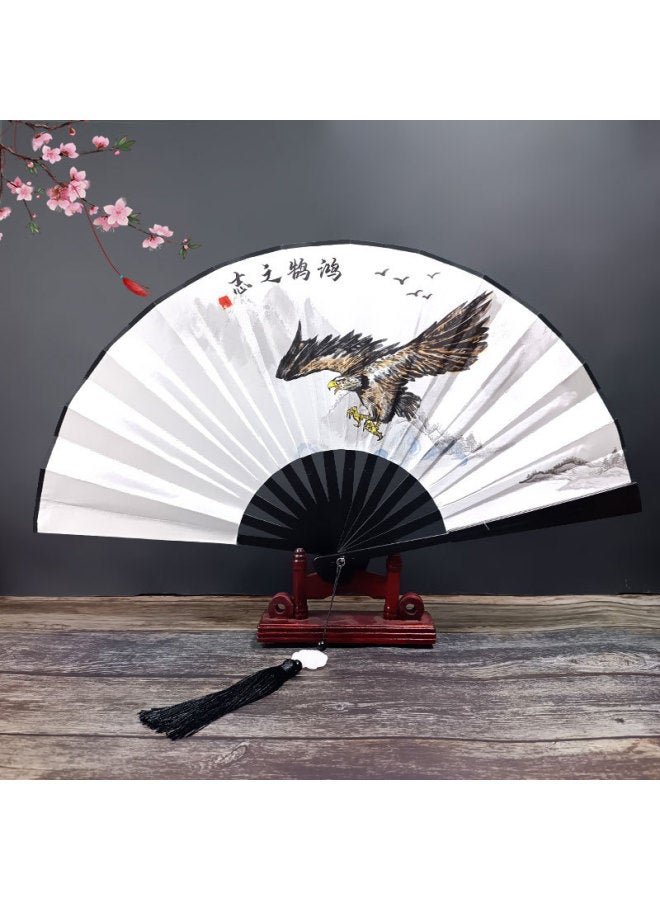 Chinese Style 8 Inch Plastic Fan With Tassel Pendant Antique Domineering Folding Fan Men's Hanfu Dance Silk Cloth Fan Wholesale-Specification:8inch Animal Fan-Colour:8inch Tassel Folding Fan-07 - Image 2