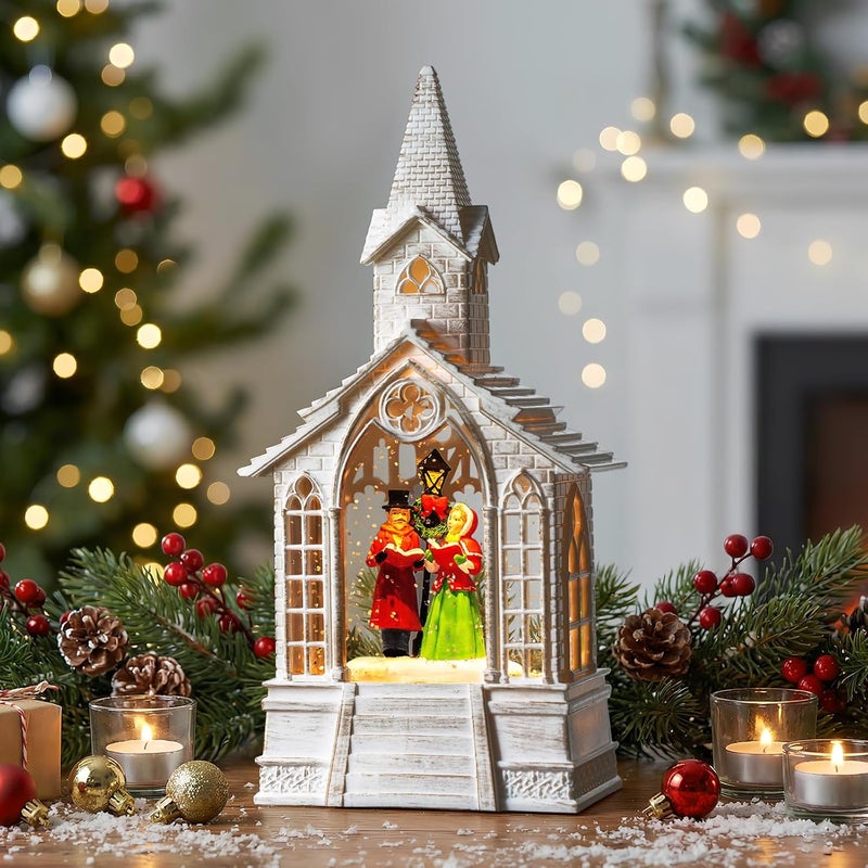 MXwcy Christmas Village Snow Globes Church Choir Water Lantern,Silent Night Music, Holiday Decorations Gifts for Family Children or Friends - Image 1