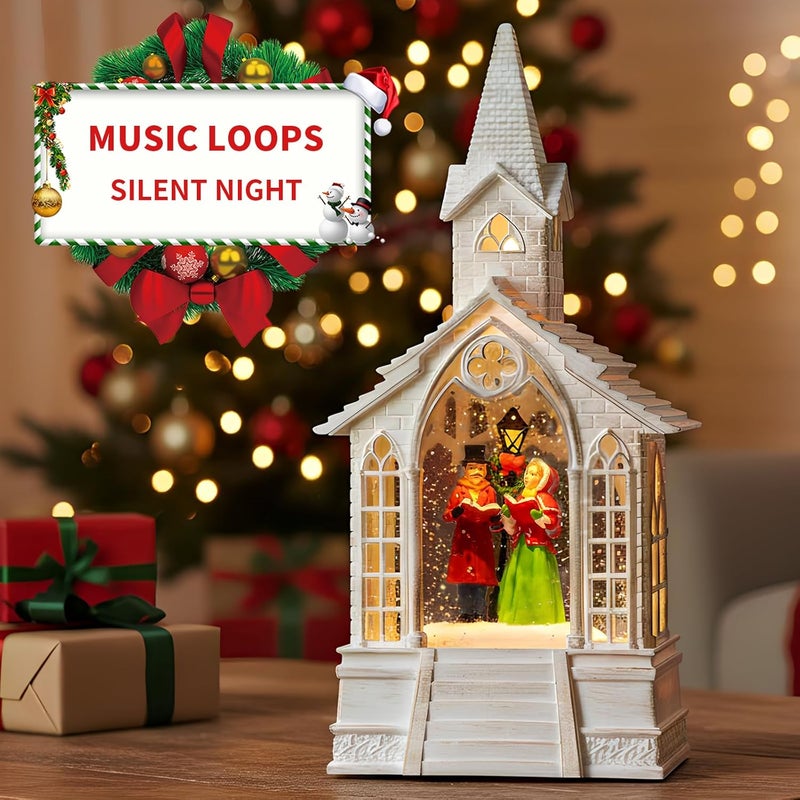 MXwcy Christmas Village Snow Globes Church Choir Water Lantern,Silent Night Music, Holiday Decorations Gifts for Family Children or Friends - Image 3