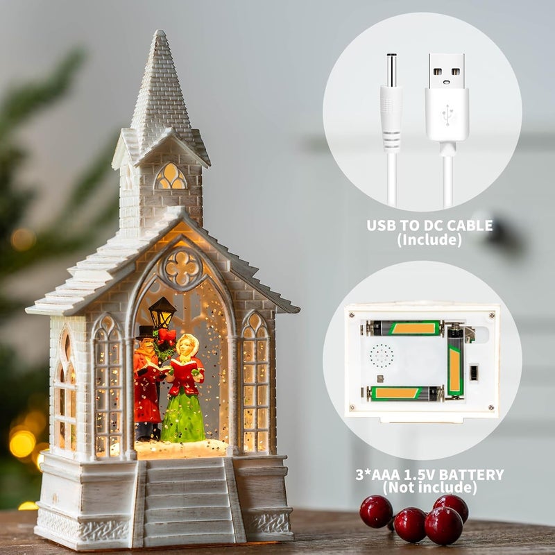 MXwcy Christmas Village Snow Globes Church Choir Water Lantern,Silent Night Music, Holiday Decorations Gifts for Family Children or Friends - Image 4
