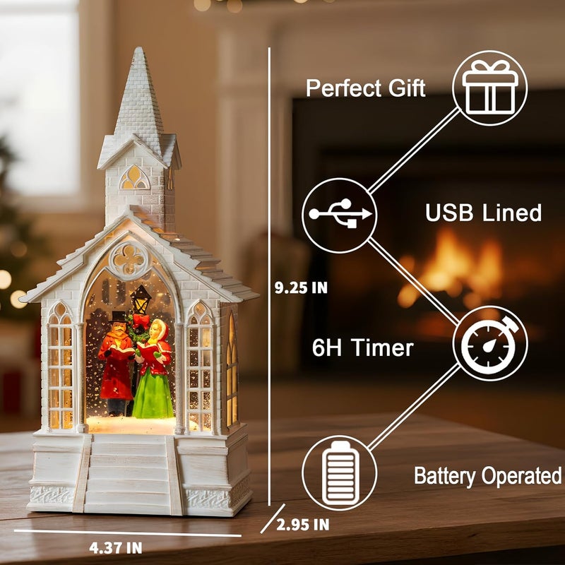 MXwcy Christmas Village Snow Globes Church Choir Water Lantern,Silent Night Music, Holiday Decorations Gifts for Family Children or Friends - Image 2