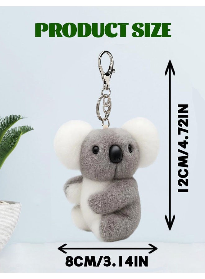 سلسلة مفاتيح على شكل كوالا، سلسلة مفاتيح مخملية ناعمة باللونين الرمادي والأبيض للنساء، مثالية لمحبي الحيوانات، لتنظيم المفاتيح والزينة. - Image 2