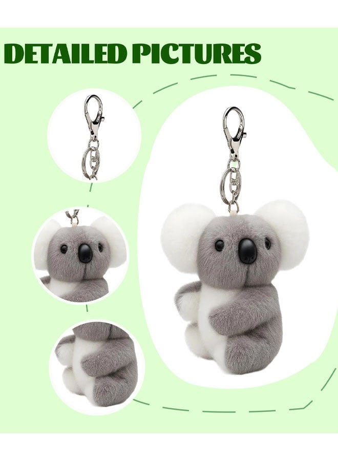 سلسلة مفاتيح على شكل كوالا، سلسلة مفاتيح مخملية ناعمة باللونين الرمادي والأبيض للنساء، مثالية لمحبي الحيوانات، لتنظيم المفاتيح والزينة. - Image 3