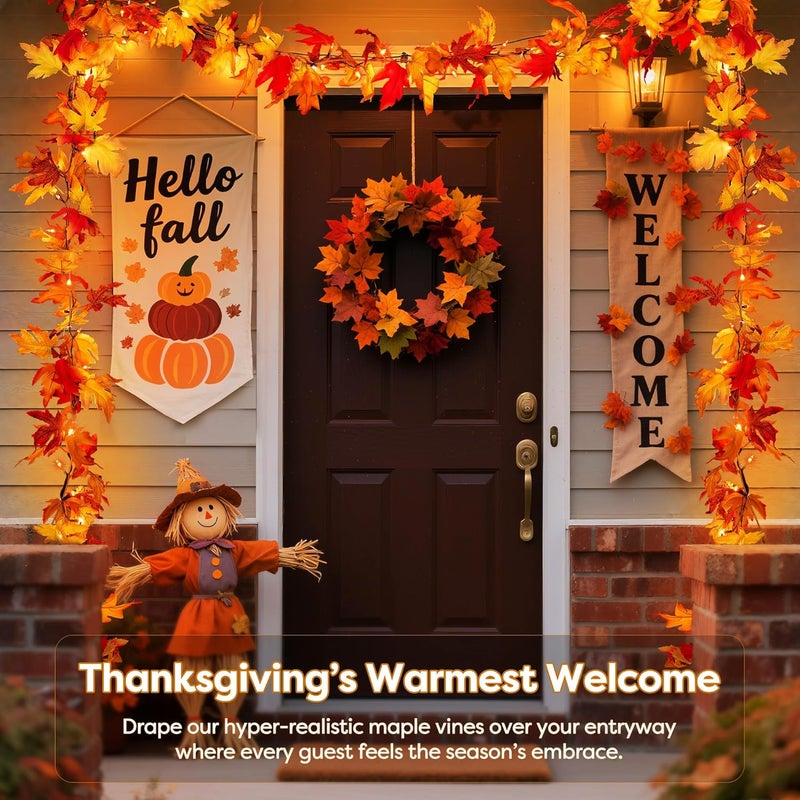 BlcTec Fall Decorations for Home 18 FT Battery Operated Fall Garland with Lights 100 LED Orange Bulbs, 12 Pumpkins, 8 Modes, Timer, Lighted Fall Leaves Garland for Harvest Thanksgiving Decorations - Image 3