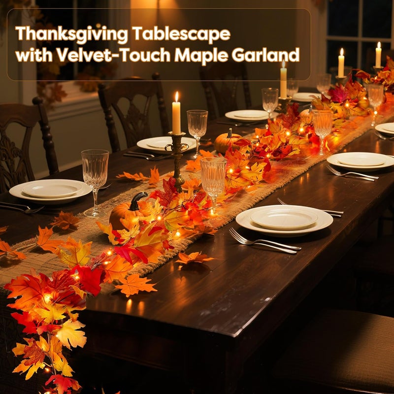 BlcTec Fall Decorations for Home 18 FT Battery Operated Fall Garland with Lights 100 LED Orange Bulbs, 12 Pumpkins, 8 Modes, Timer, Lighted Fall Leaves Garland for Harvest Thanksgiving Decorations - Image 4