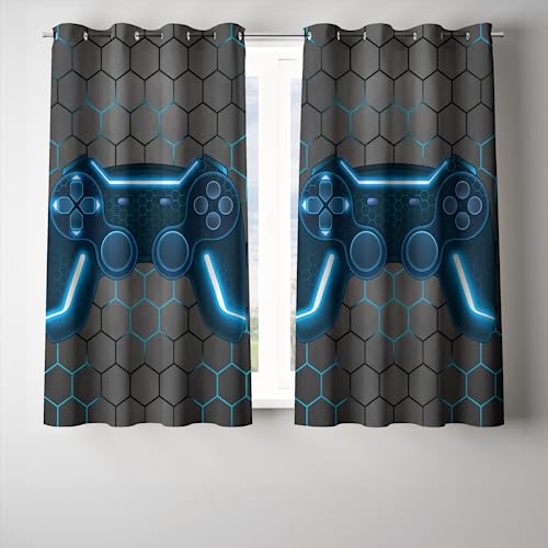 NTBED Game Console Blackout Curtains Drapes for Kids Bedroom Play Room 2 Panels Darkening Grommets Window Treatment, 42Wx63L, Blue - Image 1