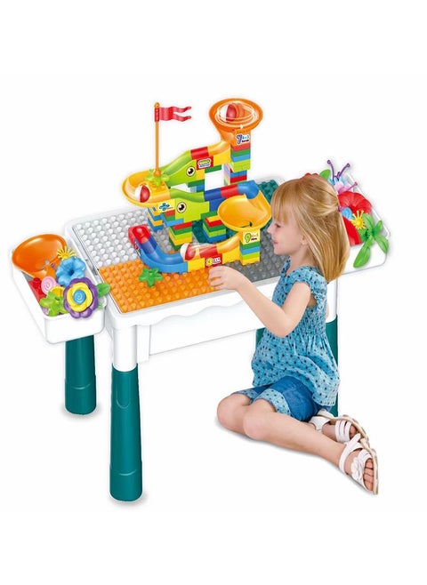 Kids Activity Table Set,with two storage box and 118pcs slide building blocks, Water Table, Sand Table and Building Blocks Table for Toddlers Activity，Available in several sizes