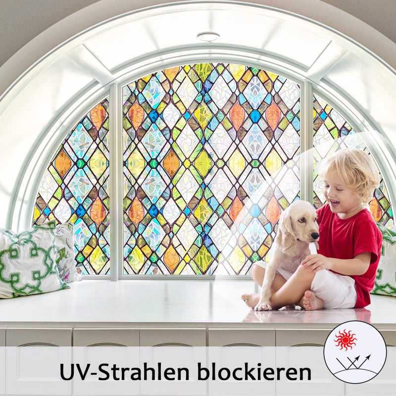 Bectosy Window Privacy Film, Static Cling Stained Glass Window Film Decorative, Non-Adhesive 3D Rainbow Frosting Film Anti-UV for Bathroom Home Door (Colorful, 17.5" x 78.7") - Image 4