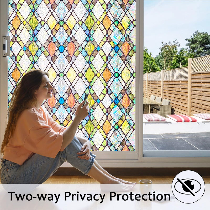 Bectosy Window Privacy Film, Static Cling Stained Glass Window Film Decorative, Non-Adhesive 3D Rainbow Frosting Film Anti-UV for Bathroom Home Door (Colorful, 17.5" x 78.7") - Image 3