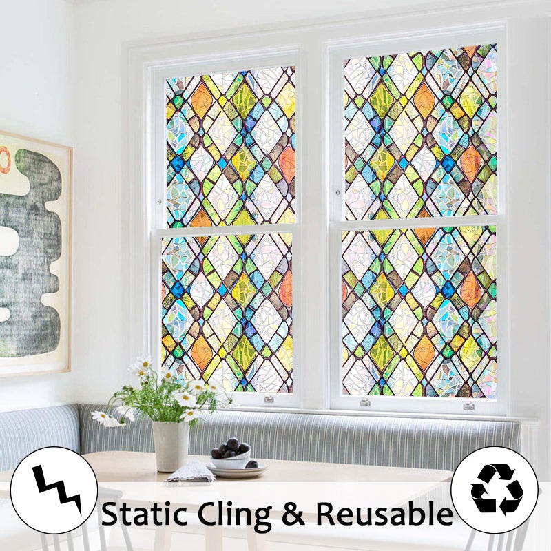 Bectosy Window Privacy Film, Static Cling Stained Glass Window Film Decorative, Non-Adhesive 3D Rainbow Frosting Film Anti-UV for Bathroom Home Door (Colorful, 17.5" x 78.7") - Image 5