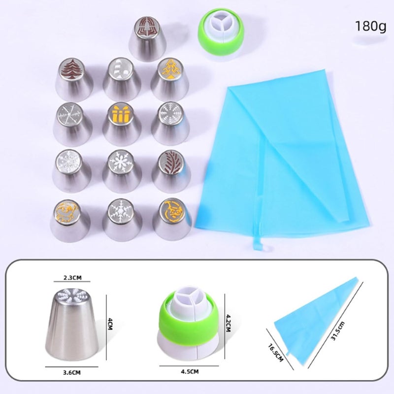 15-Piece Christmas Piping Nozzle Set Stainless Steel Cake Decorating Tips for Festive Designs Pastry - Image 2