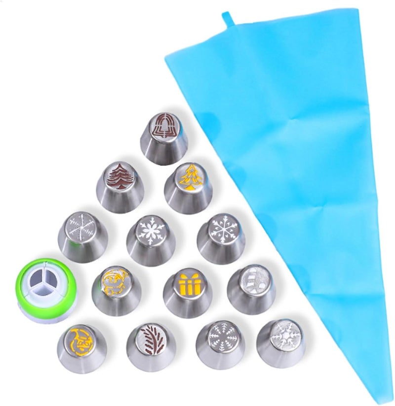 15-Piece Christmas Piping Nozzle Set Stainless Steel Cake Decorating Tips for Festive Designs Pastry - Image 1