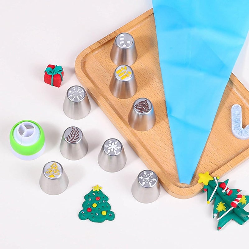 15-Piece Christmas Piping Nozzle Set Stainless Steel Cake Decorating Tips for Festive Designs Pastry - Image 5