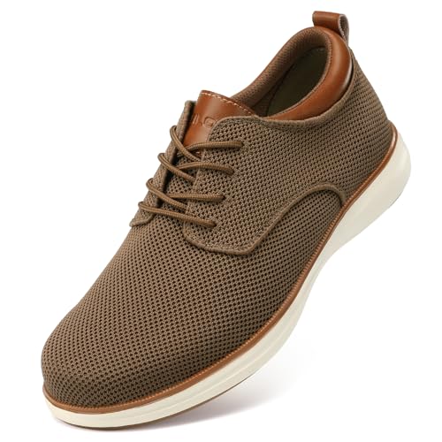 VILOCY Men's Wide Casual Dress Oxfords Business Shoes Fashion Sneakers Mesh Breathable Comfortable Walking Shoes Brown,EU40 - Image 1