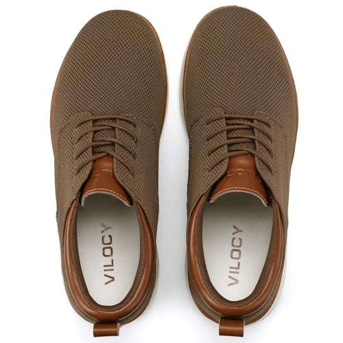 VILOCY Men's Wide Casual Dress Oxfords Business Shoes Fashion Sneakers Mesh Breathable Comfortable Walking Shoes Brown,EU40 - Image 5