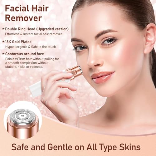 Painless 2 in 1 Rechargeable hair removal trimmer for women with Replaceable Heads, upper lip hair remover for women Eyebrow Razor face trimmer (Beige) - Image 3